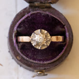 Antique solitaire in 18K gold and silver with brilliant cut diamond (approx. 0.07 ct), 30s / 40s