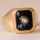 Anello vintage da uomo in oro 9K con onice e pietra bianca imitazione di diamante, anni ‘60