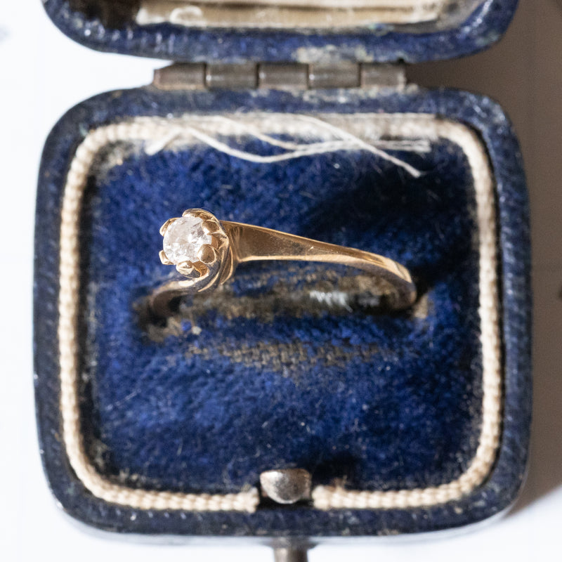 Solitario vintage in oro 14K con diamante di taglio brillante (0.15ct ca.), anni ‘70