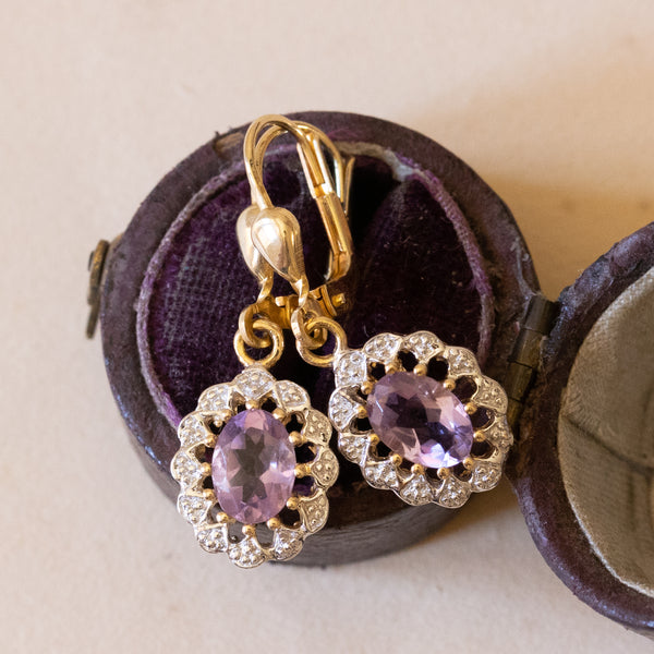 Vintage 8K gold earrings with amethysts, 1960s