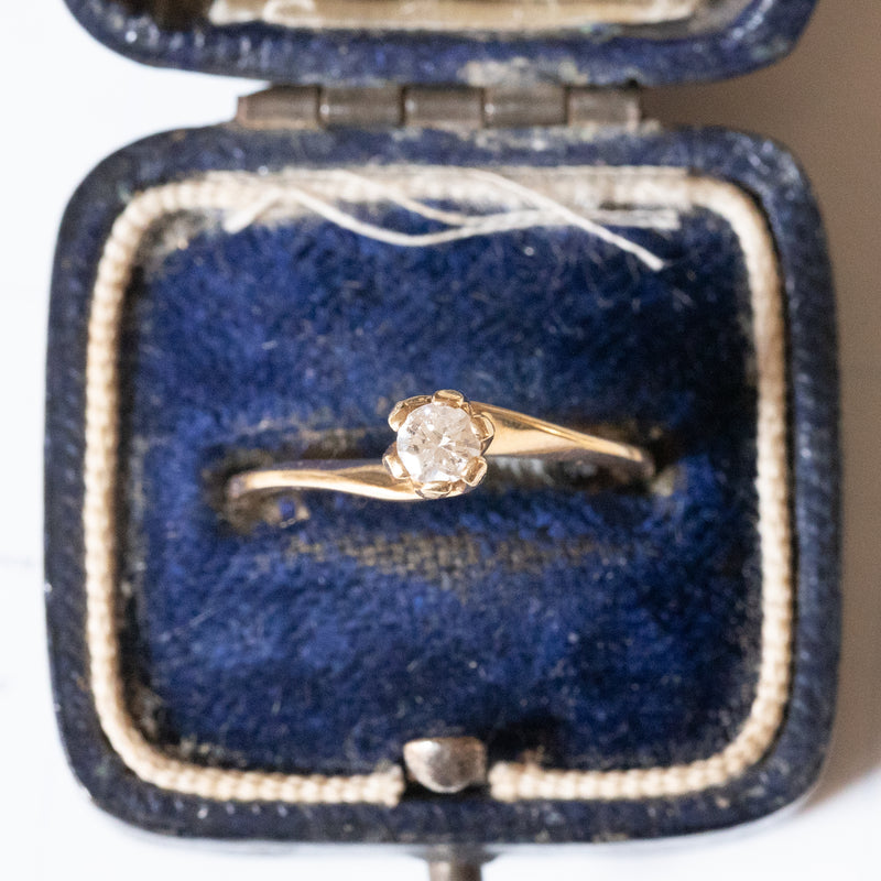 Solitario vintage in oro 14K con diamante di taglio brillante (0.15ct ca.), anni ‘70