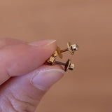 14K gold vintage point light earrings with diamonds (0.12ctw approx.), 60s / 70s