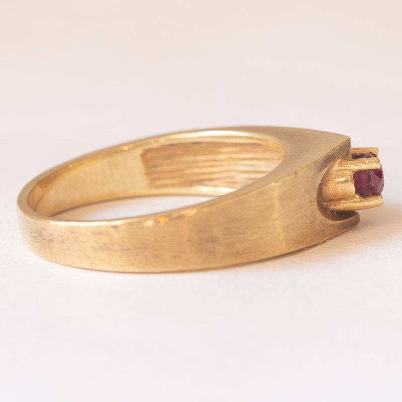 Anello vintage da uomo in oro 14K con rubino, anni ‘70
