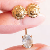Los mit Vintage-Ohrringen aus 18 Karat Gelbgold und Vintage-Anhänger aus 18 Karat Gelbgold mit blauem Quarz, 70er Jahre