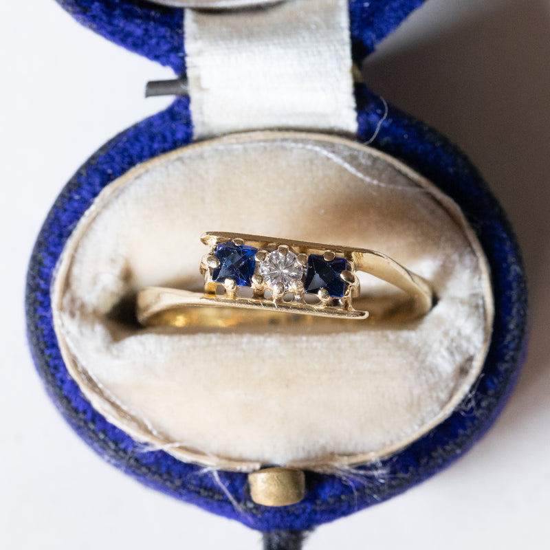 🌑🌕🌑 Trilogy vintage in oro 18K con zaffiri e diamante, anni ‘70