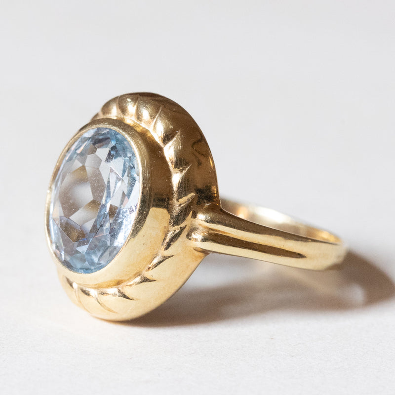 Anello vintage in oro 14K con spinello sintetico azzurro, anni ‘60/‘70
