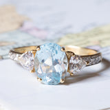 Vintage 18K gold ring with synthetic blue spinel and white stones, 1980s