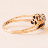 Antike Toi et Moi + Trilogie in 18 Karat Gelbgold und Silber mit Saphir und Diamanten (Mitte ca. 0.10 ct), 10er/20er Jahre