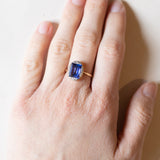 Synthetischer Saphir- und Diamantring im Vintage-Art-Deco-Stil aus 18 Karat Gold, 50er Jahre