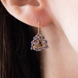 Vintage Ohrringe aus 9 Karat Gold mit Rauchquarz und lila Iolithen, 80er Jahre