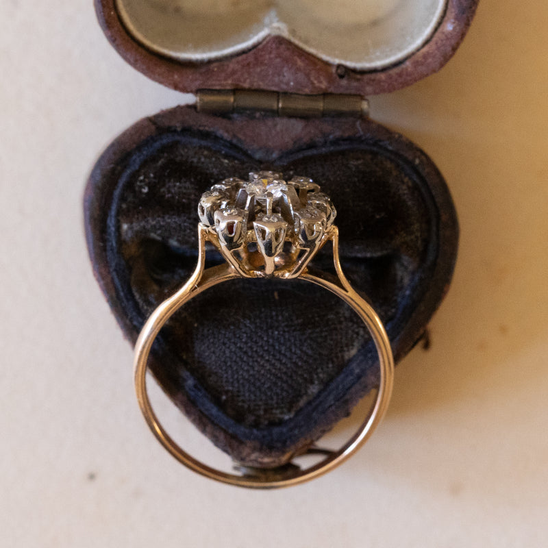 Bague marguerite ancienne en or 18 carats et argent avec diamants (0,25 ct environ), années 1930/1940