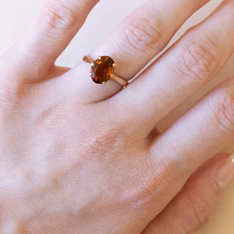 Solitaire ring in 18K gold with citrine quartz, 1960s