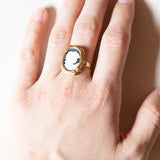 🖤 Anello vintage in oro 18K con cammeo su onice, anni ‘80