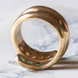 Anello a serpente vintage in oro giallo 18K con smeraldi e diamanti (0.60ctw ca.), anni ‘60