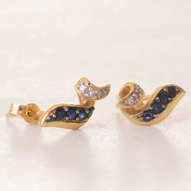 Orecchini vintage in oro 18K con zaffiri e diamanti, anni ‘60/‘70