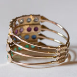 Винтажное кольцо-гарем из 14-каратного золота с белым цирконием, рубинами, сапфирами и изумрудами, 70-е годы