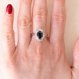 🌼Vintage Daisy Ring aus 14 Karat Weißgold mit Saphir (ca. 2.60 ct.) und Diamanten (ca. 0.45 ctw), 60er/70er Jahre