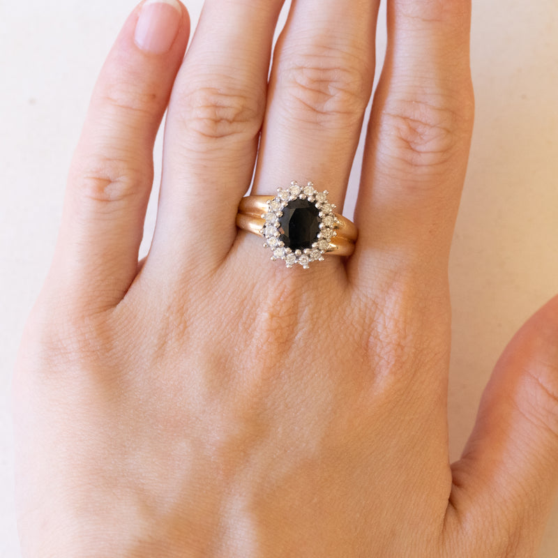 Bague marguerite vintage en or 14 carats avec saphir (environ ct