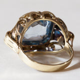 Anello vintage in oro 14K con spinello azzurro, anni ‘60/‘70