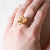 Anello vintage da cocktail in oro 18K con quarzo citrino (6ct ca.), anni ‘50/‘60