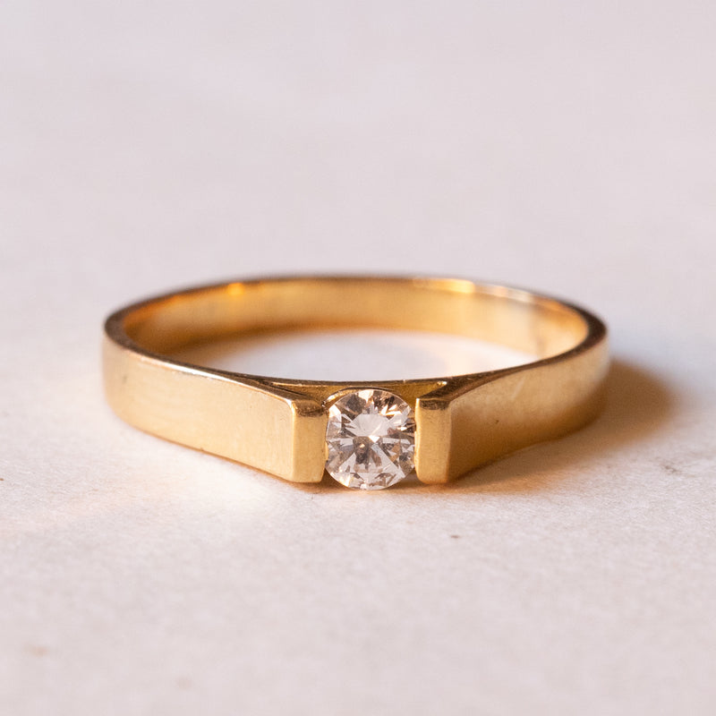 Vintage 18K gold solitaire with brilliant cut diamond (approx. 0.16 ct), 1970s