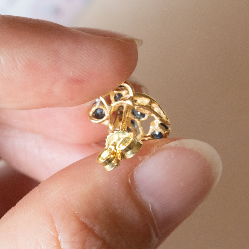 Orecchini vintage in oro 18K con zaffiri e diamanti, anni ‘70