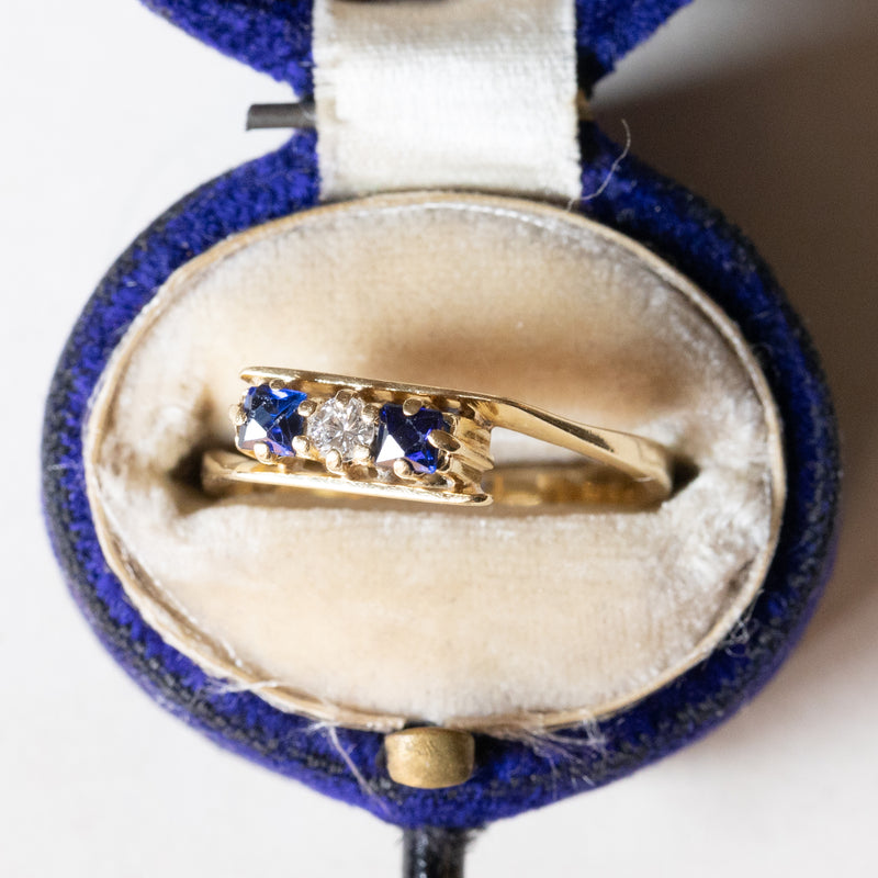 🌑🌕🌑 Trilogy vintage in oro 18K con zaffiri e diamante, anni ‘70