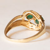 Vintage contrarié ring in 14K gold with emeralds and diamonds, 1960s