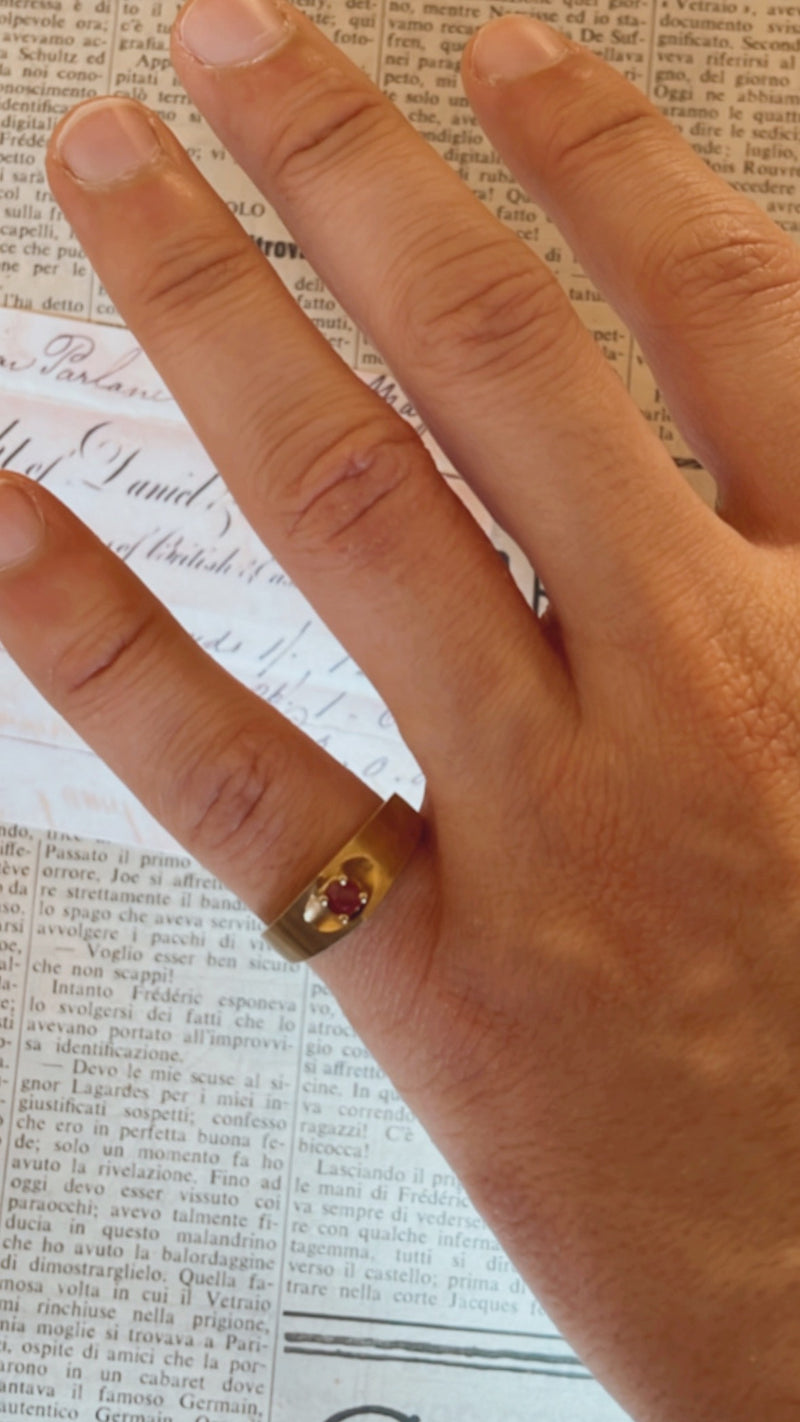 Anello vintage da uomo in oro 14K con rubino, anni ‘70