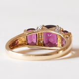 Vintage 14K gold ring with purple garnets and diamonds, 70s