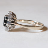 Vintage Ring aus 14 Karat Weißgold mit Saphiren (ca. 1.15 ct) und Diamanten (ca. 0.12 ctw), 70er Jahre