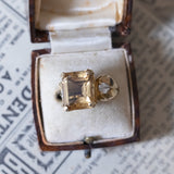Anello vintage da cocktail in oro 9K con quarzo citrino e zaffiri bianchi, anni ‘70