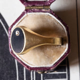 Anello vintage in oro 18K con onice e diamante, anni ‘50/‘60