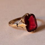 Bague vintage en or 18 carats avec pâte de verre rouge, 1950