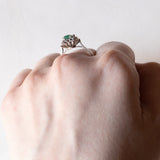 Vintage 18K White Gold Emerald & Diamond Daisy Ring, 70s