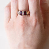 Vintage 14K gold ring with purple garnets and diamonds, 70s