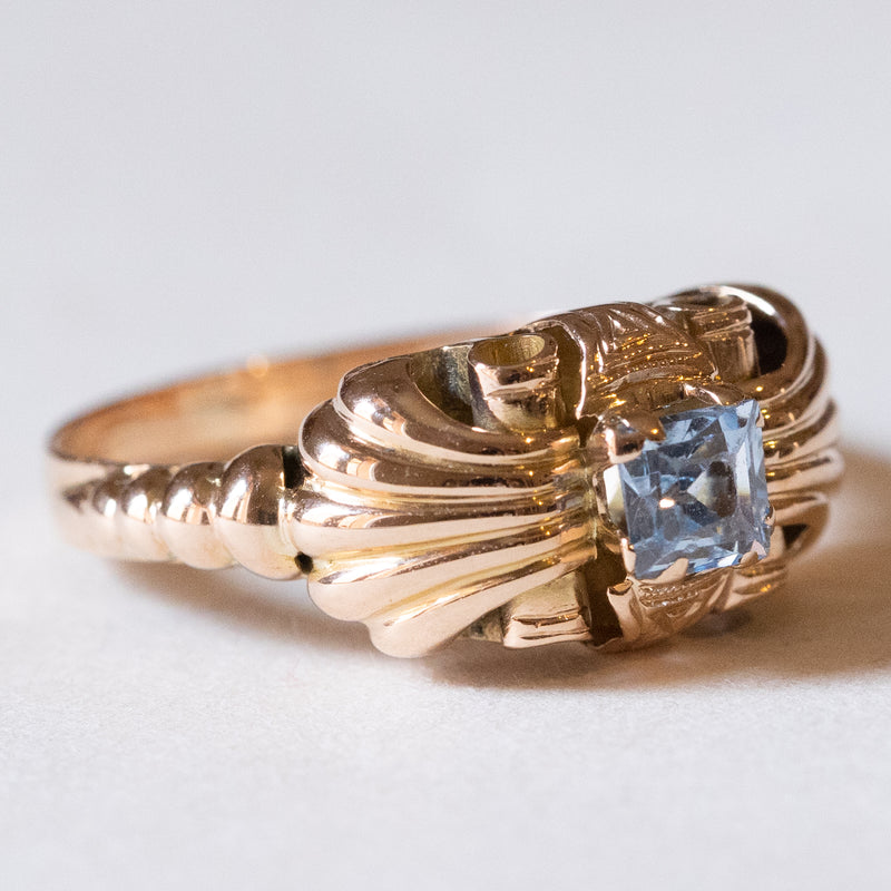 Anello vintage in oro 18K con topazio azzurro, anni ‘60
