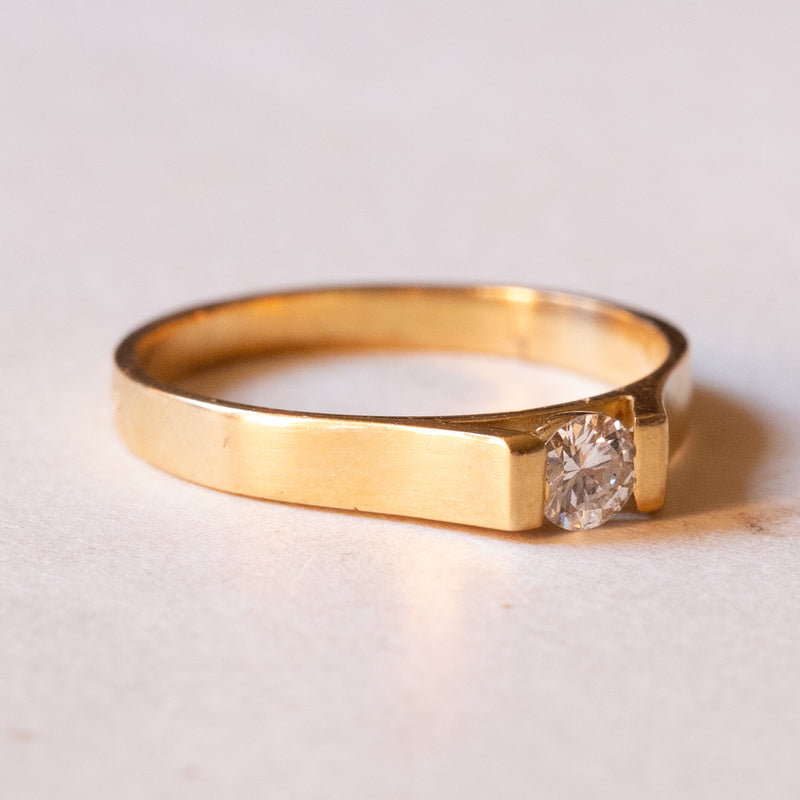 Solitario vintage in oro 18K con diamante di taglio brillante (0.16ct ca.), anni ‘70