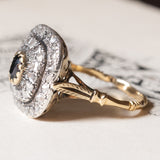 Vintage Antik Stil 18 Karat Gelbgold und Silber Rosettenschliff Saphir und Diamant Gänseblümchen Ring