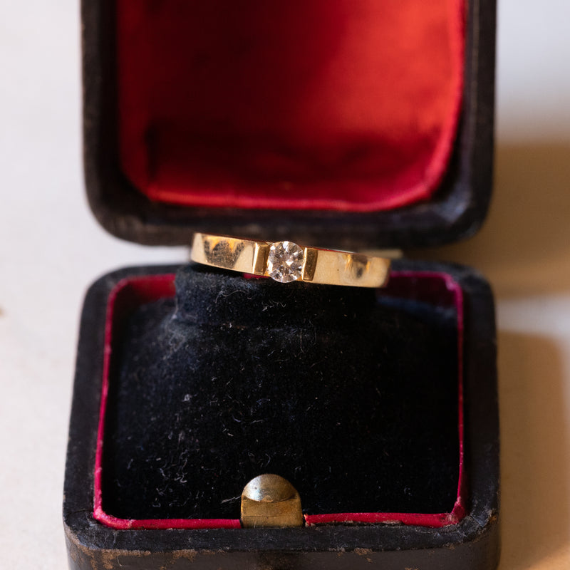 Solitaire vintage en or 18 carats avec diamant taillé en brillant (env. 0,16 ct), années 1970