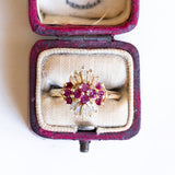 Anello vintage in oro 14K con diamanti e rubini, anni '60